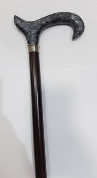 BASTÓN DE MADERA OSCURA CON EMPUÑADURA GRIS MARMOL